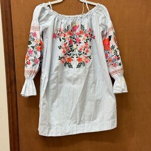 Free People Light Blue Ruffled Off-Shoulder Top